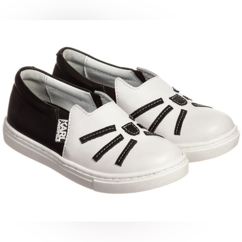 Karl Lagerfeld Kids Kitty Slip On Sneakers Size 28 Black White Designer HTF